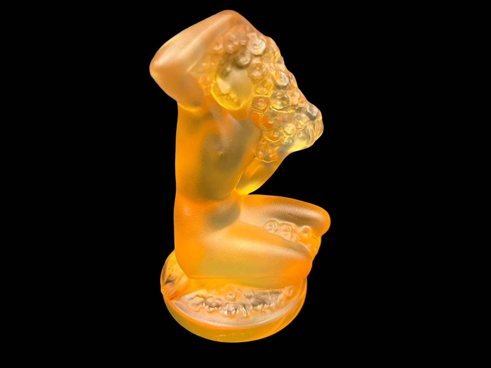 Lalique France Amber Crystal Floreal Figurine , 11913: LALIQUEFrance Amber Crystal Floreal Figurine Style: #11913 Amber Markings: Etched Lalique France Dimensions: H: 3.15”