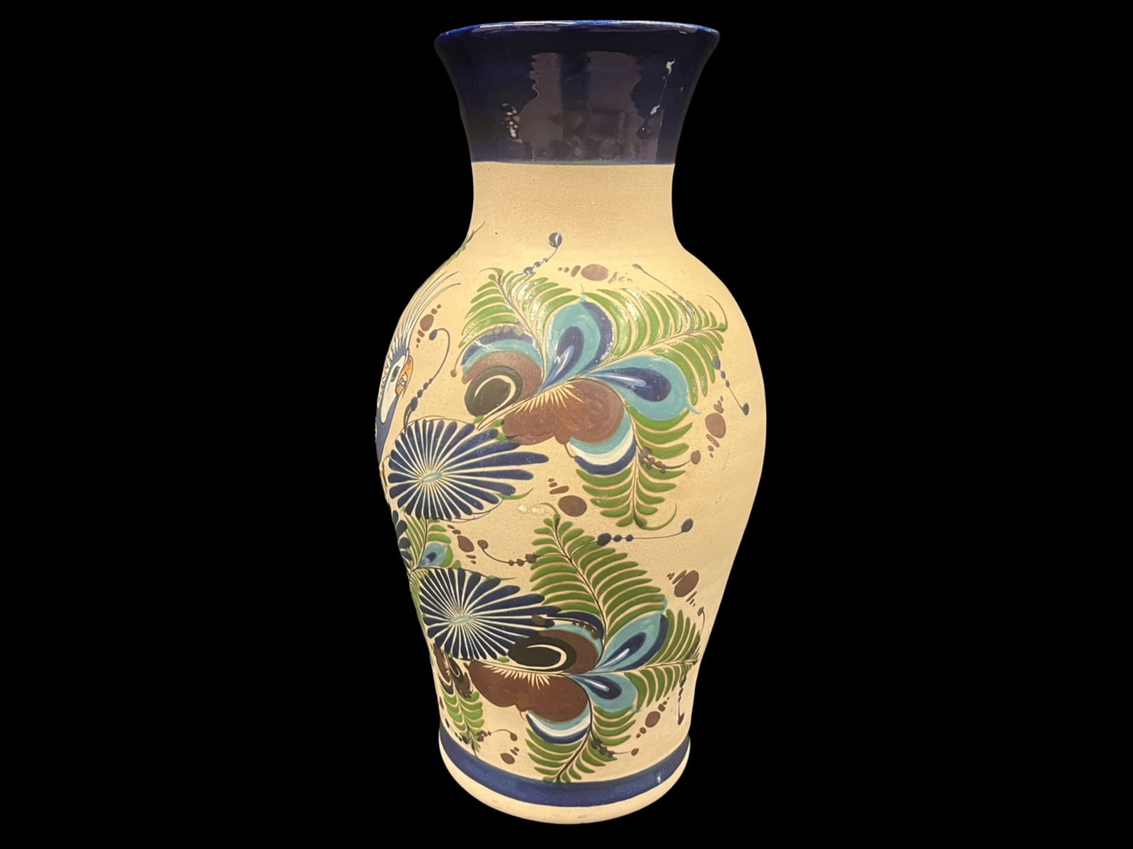 Tonala Mexican Pottery Hand Painted Vase Bird and flower (1 of 10)