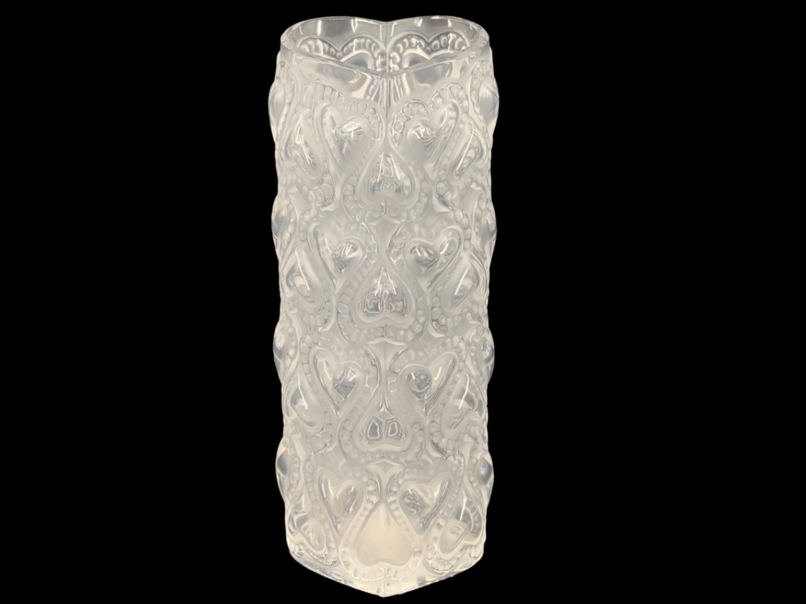 Lalique France “Amour?? heart vase: Lalique France “Amour” heart vase #12523 Makers marketing etched Lalique France H: 6.25” x W: 2.25” Original Box