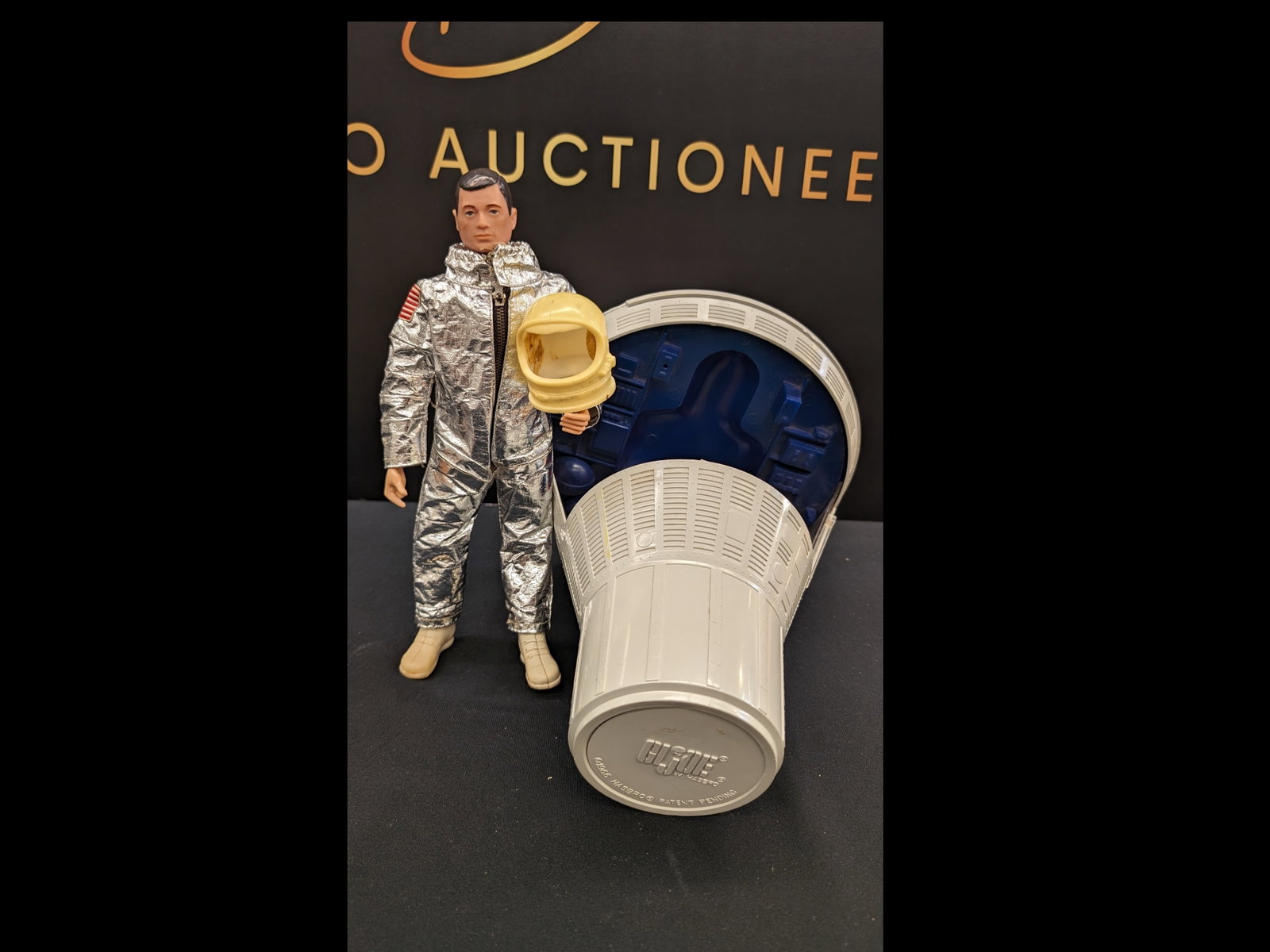 Vintage GI Joe 12" Action Figure with Space Capsule: Vintage GI Joe 12"Action Figure with Space Capsule. Figure comes with silver space suit, helmet, and a pair of white boots. The space suit zipper works but is missing belt and tubing. Helmet has yello