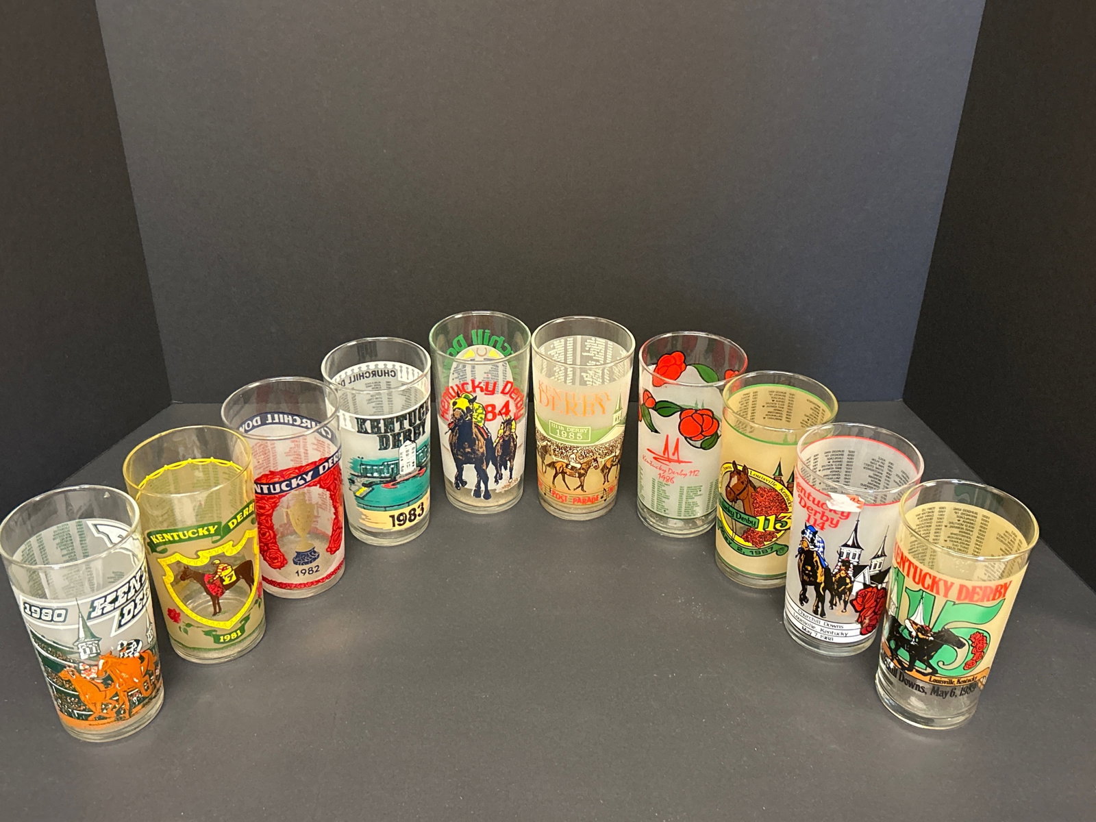Kentucky Derby 1980â€™s Decade Mint Julep Glasses : Kentucky Derby 1980â€™s Decade Mint Julep Glasses Qty: Ten 1980, 1981,1982,1983,1984,1985 Celebrate the 80â€™s and the Kentucky Derby. Excellent Condition