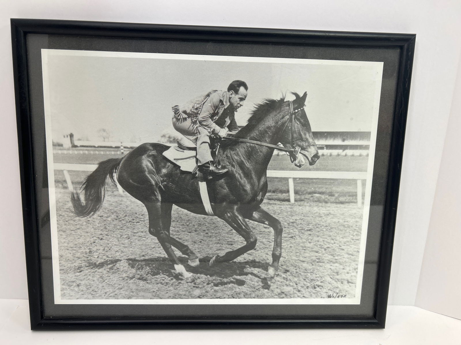 Framed Photo of Count Fleet with Johnny Longden : Framed Photo of Count Fleet with Johnny Longden Black and White Photo taken by: Julian Wilson the Day Before this pair won the Kentucky Derby! This picture was donated to the Lions Club radio auction