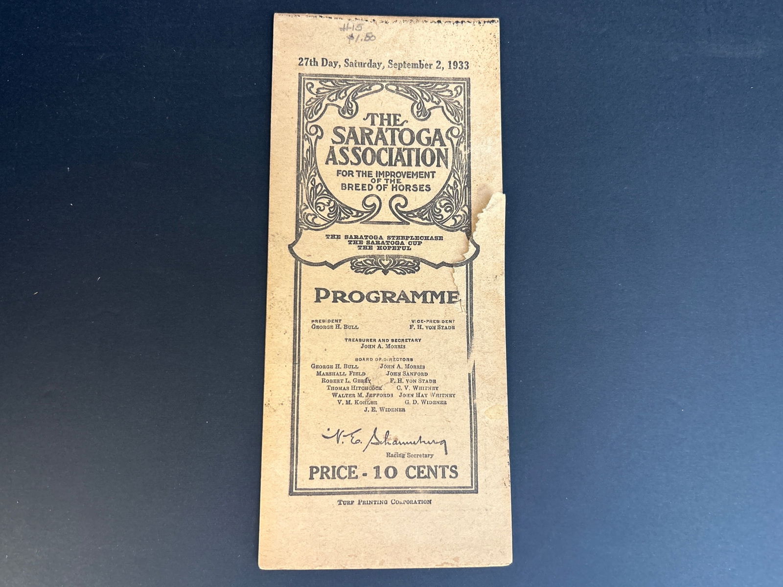 1933 The Saratoga Association Official Programme 7th Day, Monday Aug 7 â€˜16 (1 of 12)