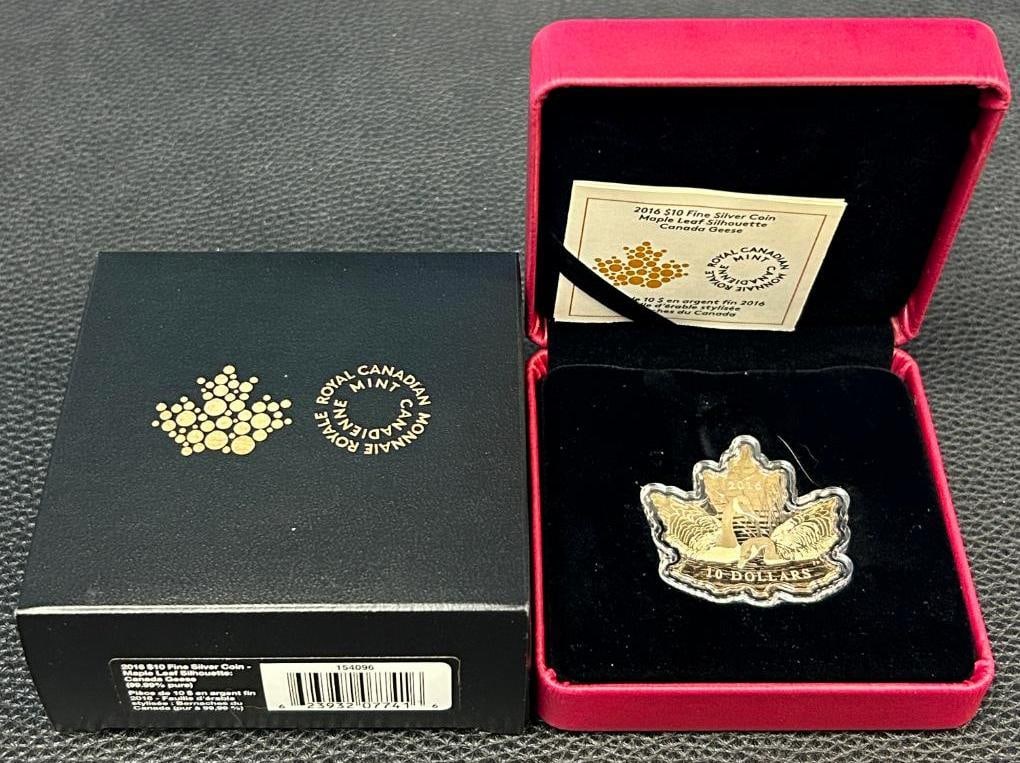 2016 $10 Fine Silver Coin - Maple Leaf Silhouette: Canada Geese. (1 of 2)