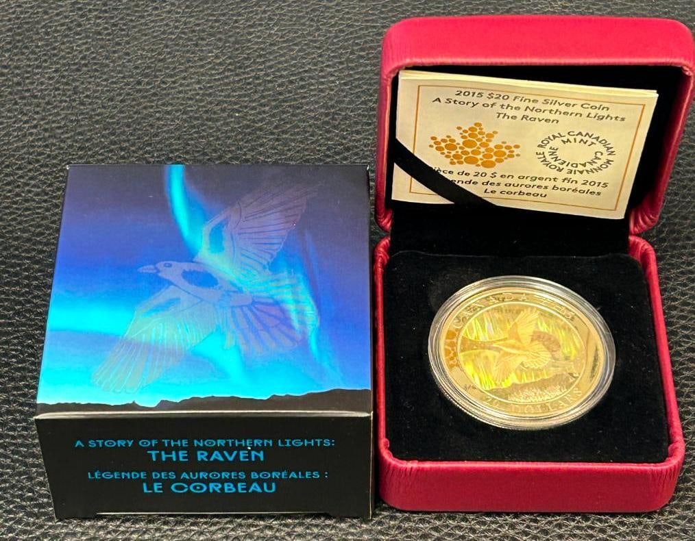 2015 $20 Fine Silver Coin - A Story of the Northern Lights: The Raven: 2015 $20 Fine Silver Coin - A Story of the Northern Lights: The Raven