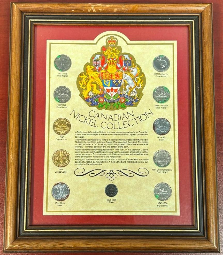 Canadian Nickel Collection - Wood Frame.: Canadian Nickel Collection - Wood Frame.