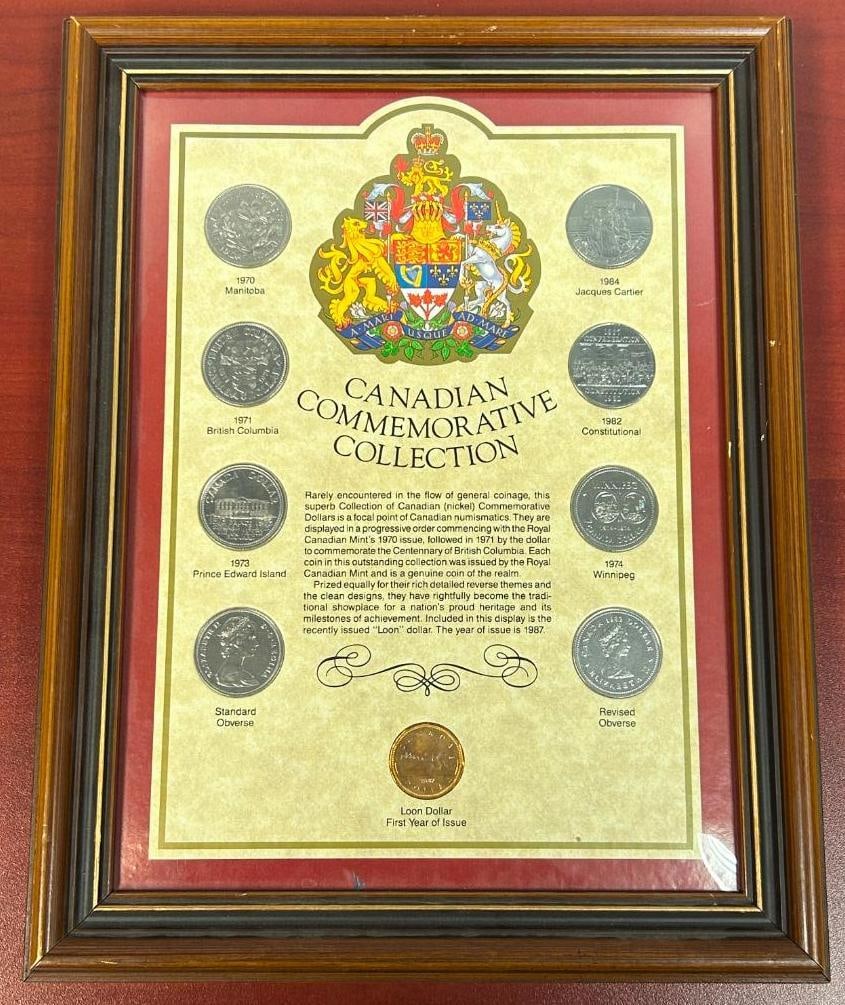 Canadian Commemorative Dollar Collection - Wood Frame.: Canadian Commemorative Dollar Collection - Wood Frame.