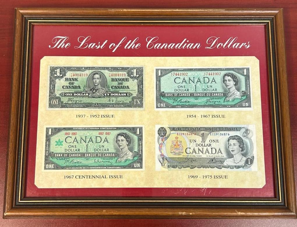 The Last of the Canadian Dollars - (4) Banknote Collection - Wood Frame. (1 of 3)