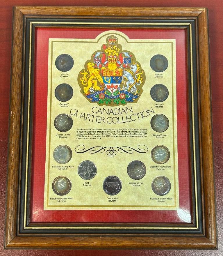 Canadian Quarter Collection with Silver - Wood Frame.: Canadian Quarter Collection with Silver - Wood Frame.