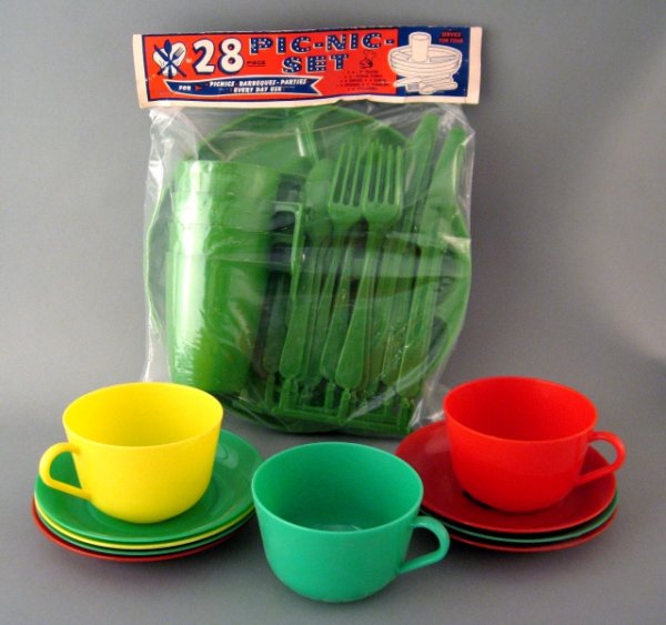 Vintage Lot of Nos Plastic Picnic Tea Set