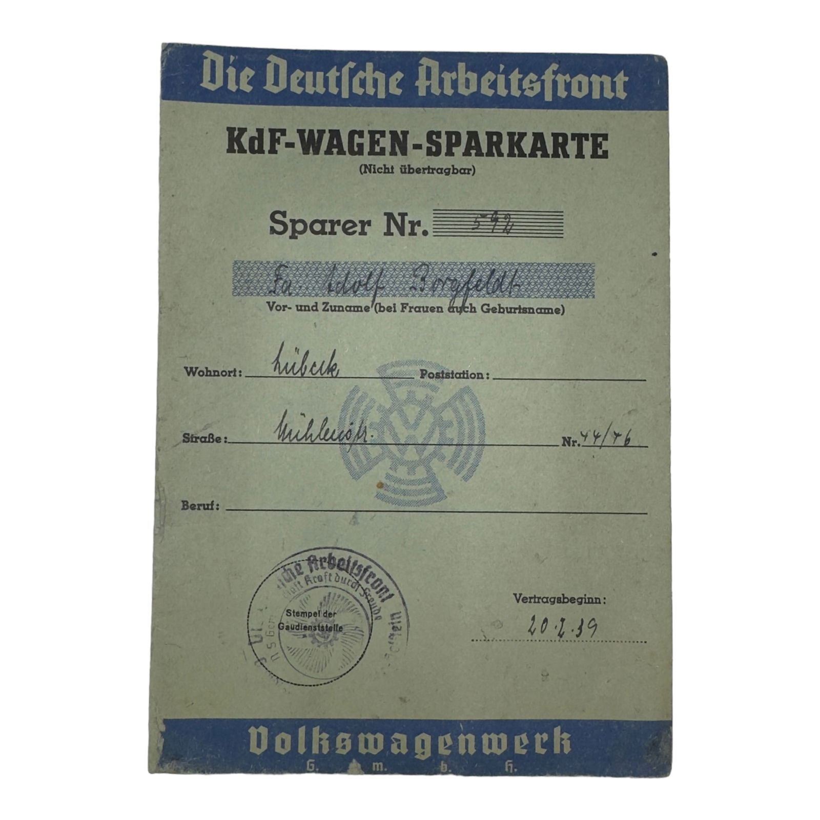 DAF KDF-WAGEN VOLKSWAGEN AUTOMOBILE SAVINGS STAMP BOOKLET (1 of 3)