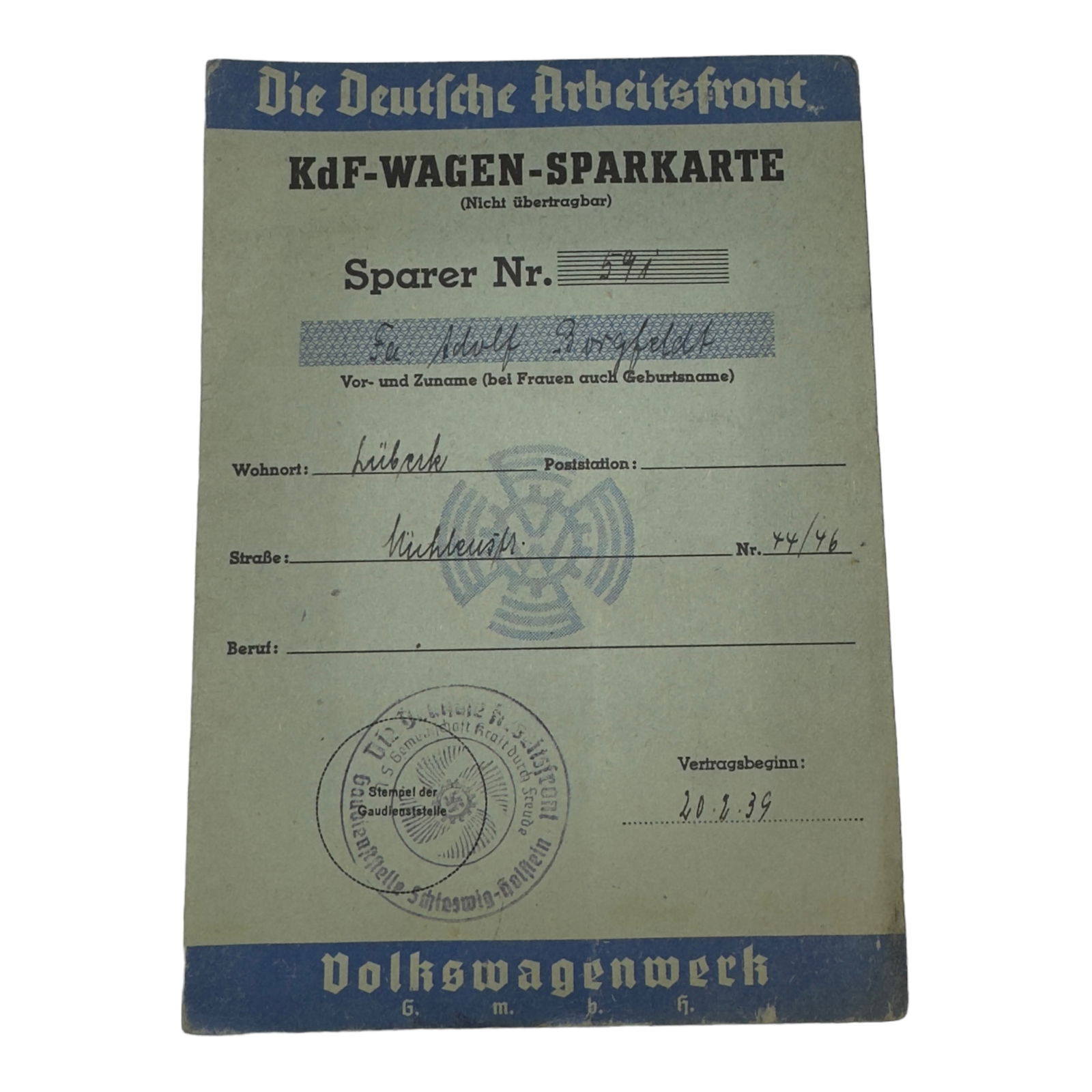DAF KDF-WAGEN VOLKSWAGEN AUTOMOBILE SAVINGS STAMP BOOKLET (1 of 3)
