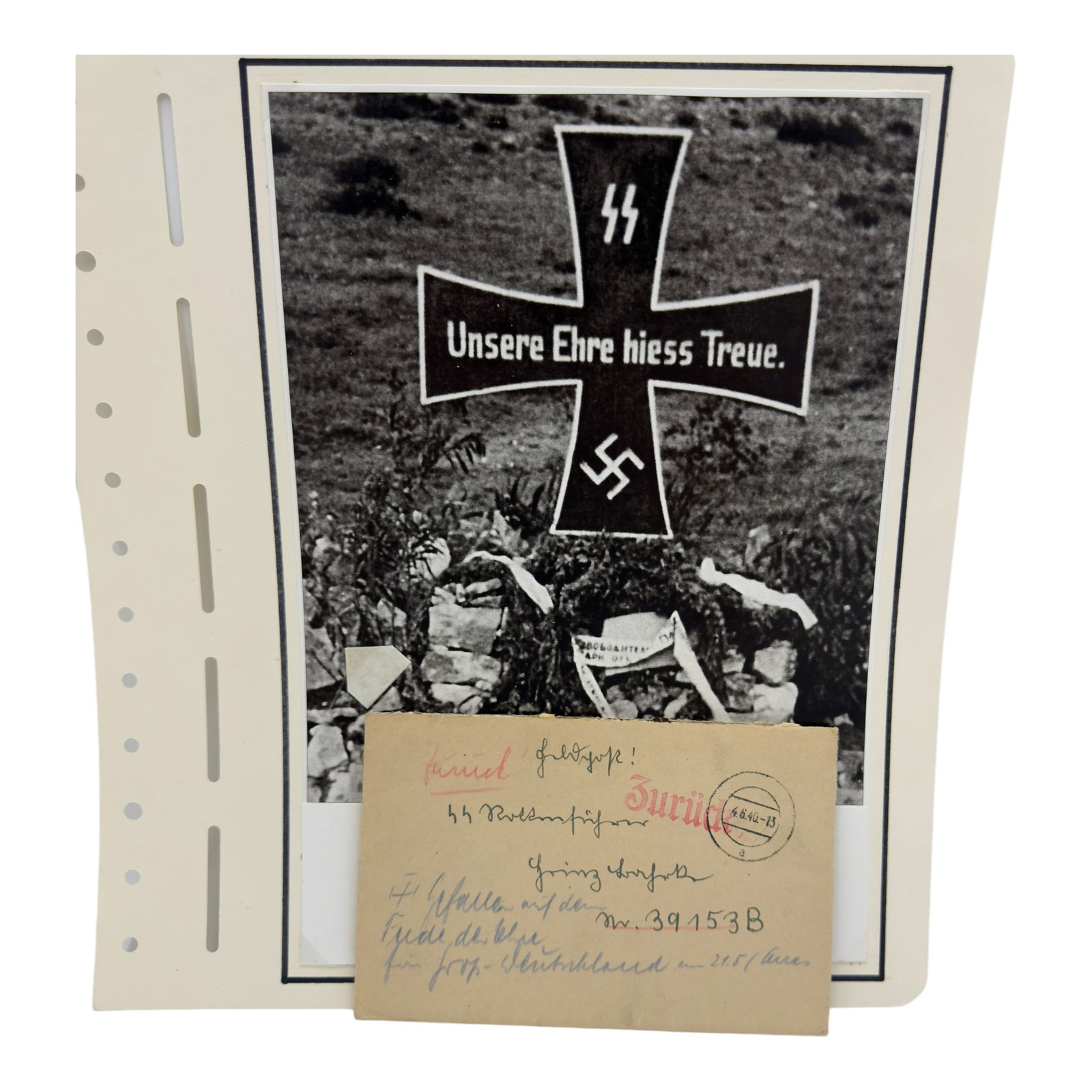 SS Feldpost with KIA Post-war Photo Display Page (1 of 2)