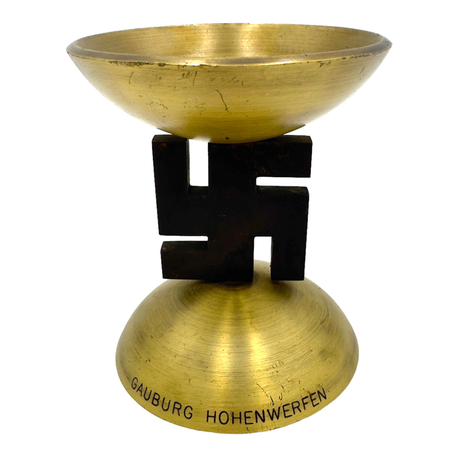 Decorative Nazi Brass Candle Holder: Decorative Nazi Brass Candle Holder with 'Gauberg Hohenwerfen' engraving.