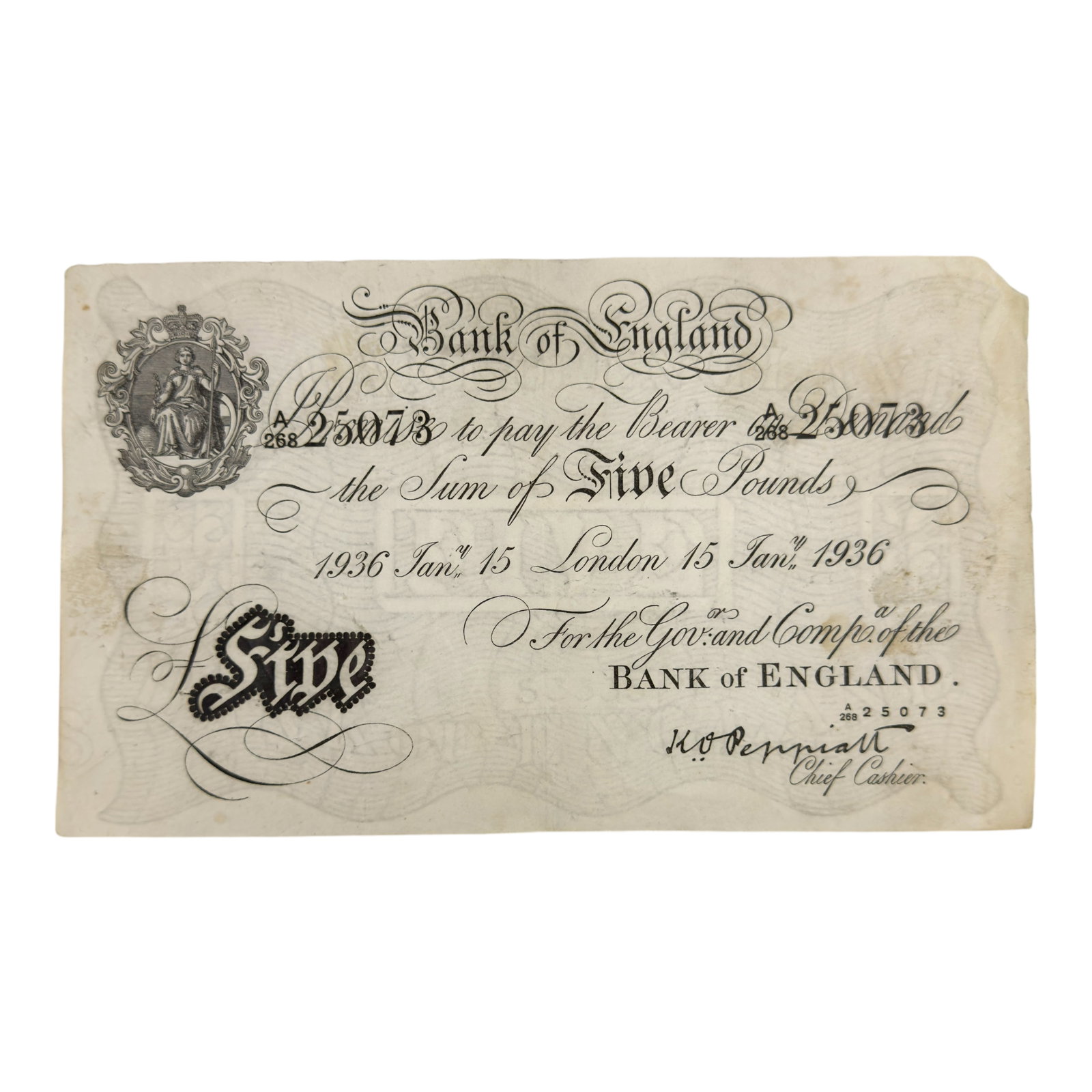 Counterfeit English 5 Pound Banknote Printed at Sachsenhausen (1 of 1)