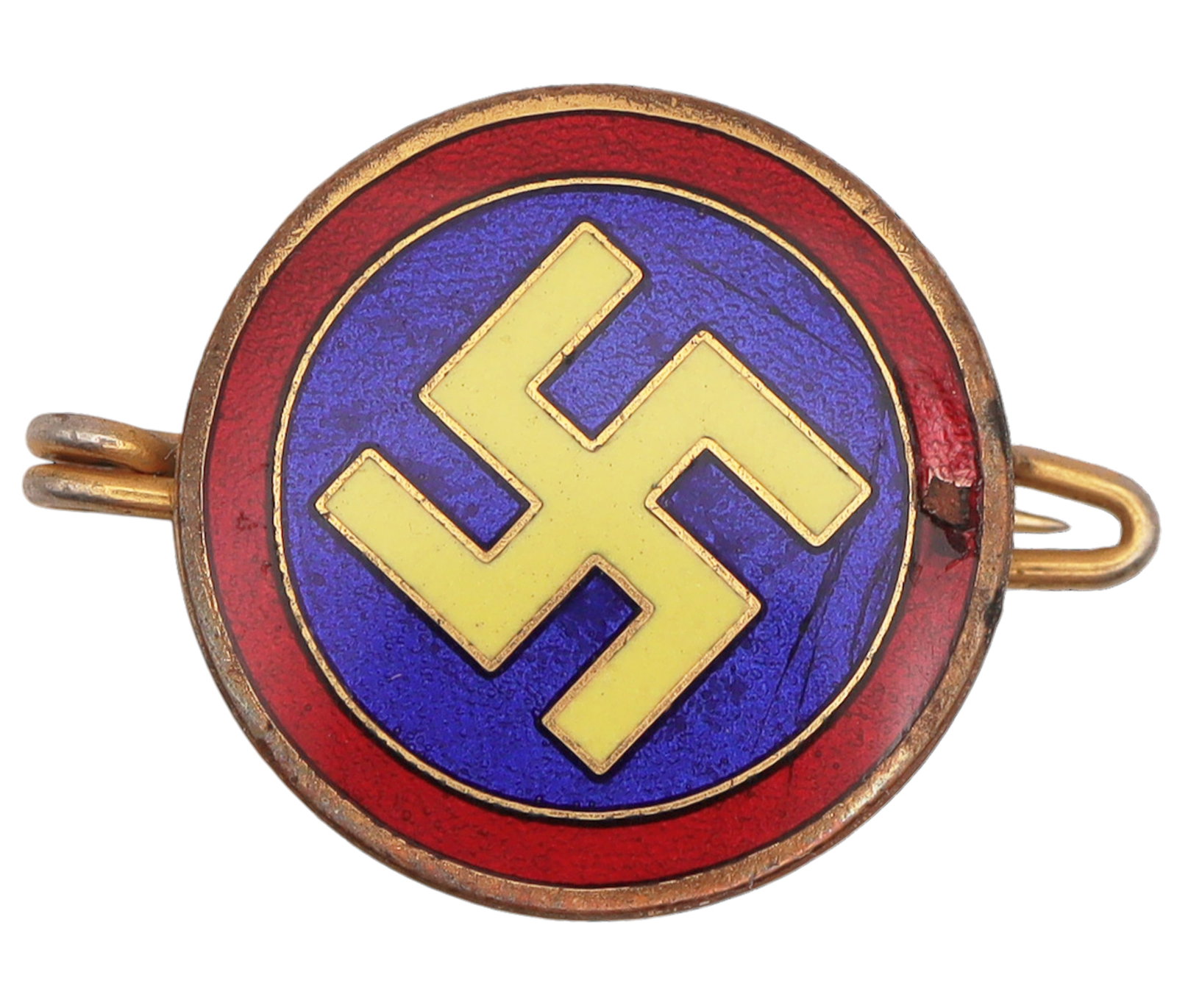 Swedish NSAP Party Membership Badge: A lightly damaged, and very rare textbook original Swedish membership badge from the National Socialists Workers Party (NSAP). The badge was in wear from January 1933 to 1938 when the party changed it