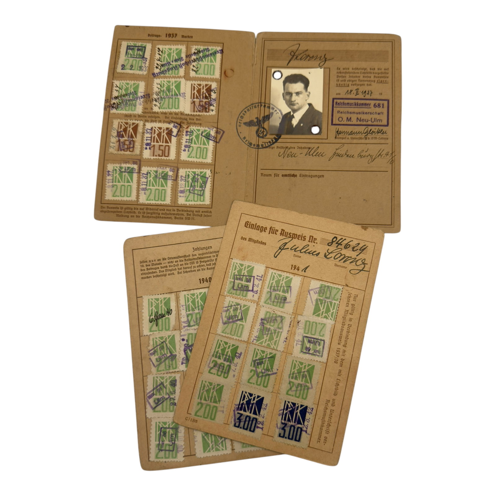 Reichsmusikkammer Membership ID Booklet: Nazi Reichsmusikkammer Membership ID Booklet
