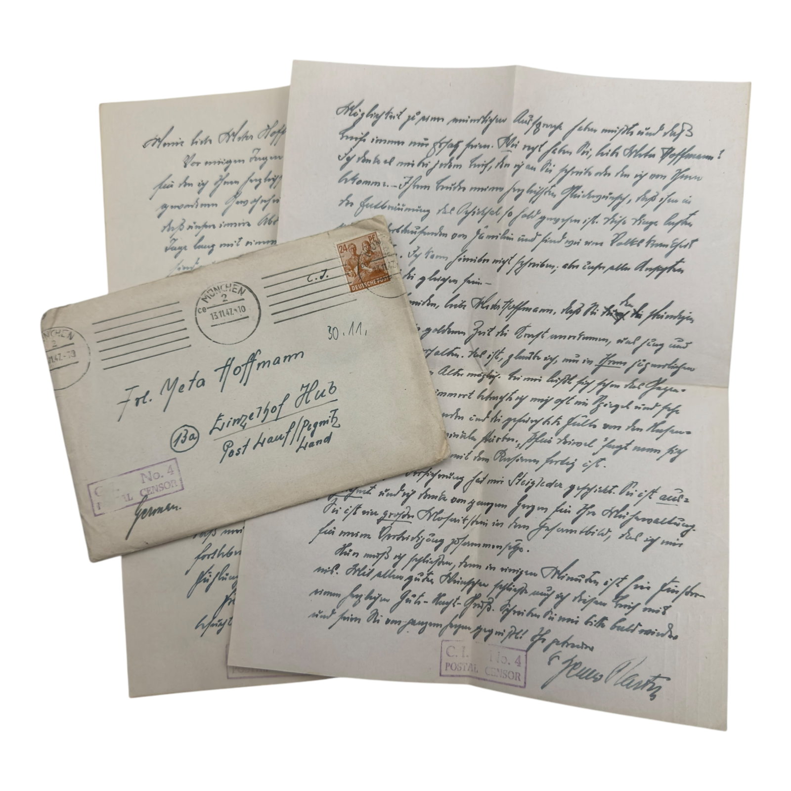 SS Gestapo Chief Benno Martin Signed Letter: SS GESTAPO CHIEF BENNO MARTIN LETTER SENT FROM DACHAU PRISON. SS-OBERGRUPPENFÃƒÅ“HRER BENNO MARTINSENT FROM NUREMBERG PRISON TO HIS WIFE IN 1947Nazi SS Gestapo Chief Benno Martin signed and handw