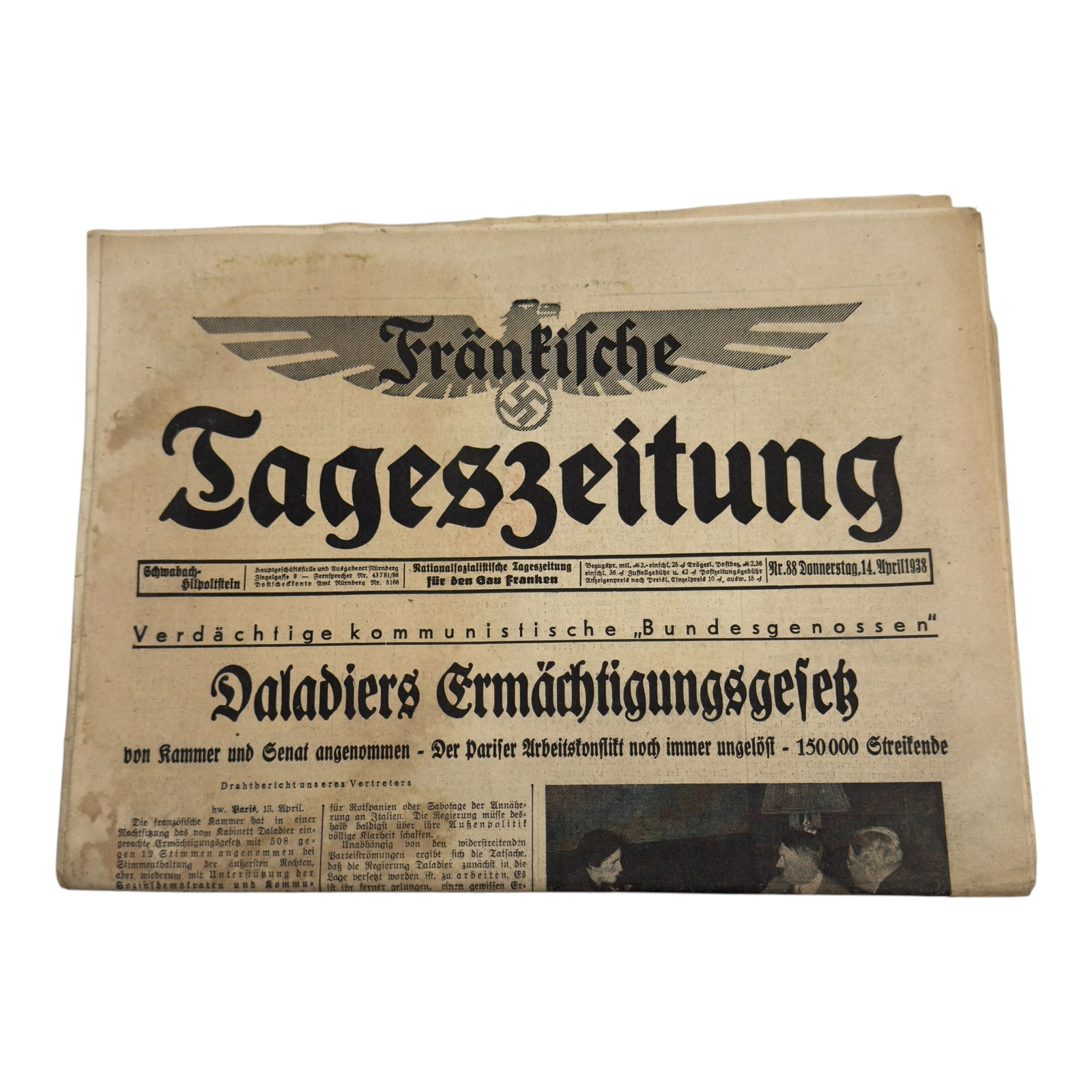 Third Reich Issue of Nazi Newspaper Frankische Tageszeitung: Third Reich Issue of Nazi Newspaper Frankische Tageszeitung