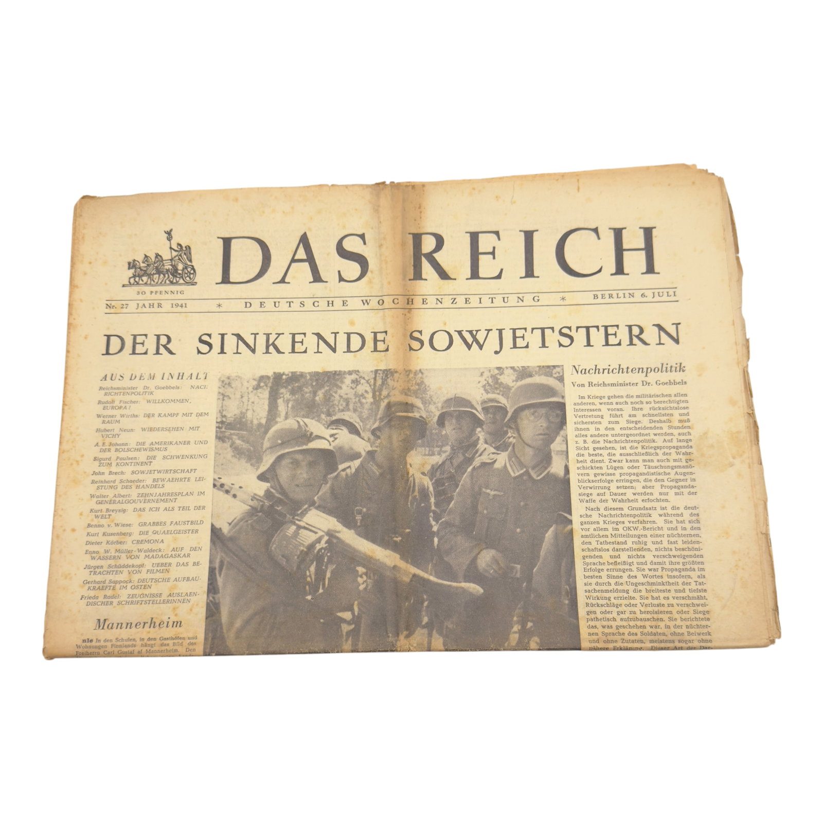 Third Reich Issue of Nazi Newspaper Das Reich: Third Reich Issue of Nazi Newspaper Das Reich