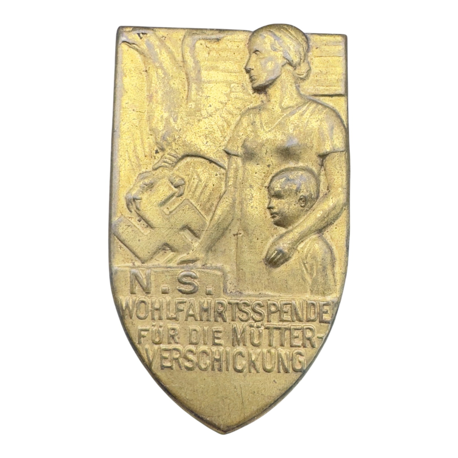 German WWII Nazi NS Wohlfahrtsspende Mutter Tinnie Badge: German WWII Nazi NS Wohlfahrtsspende Mutter Tinnie Badge