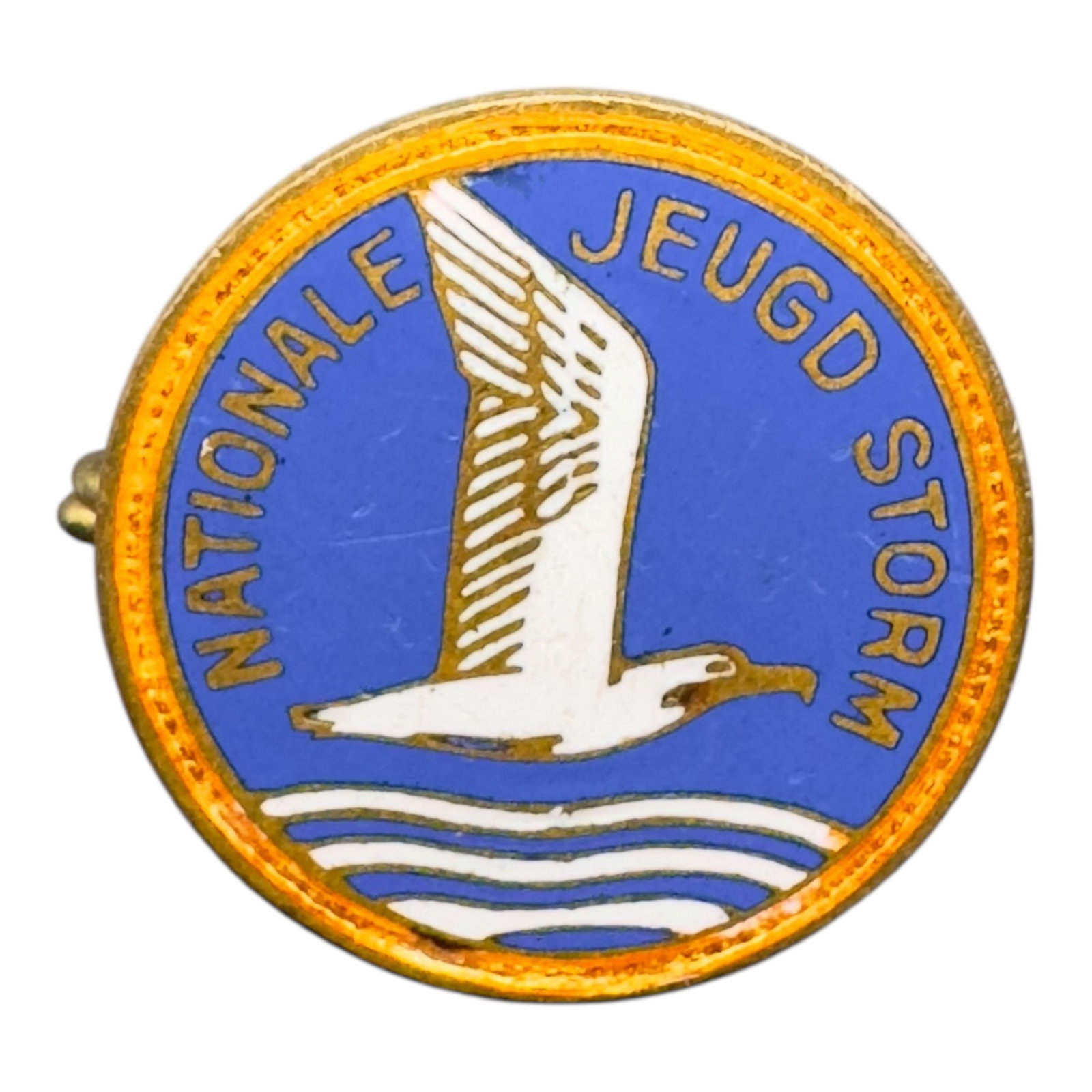 Third Reich Dutch Nationale Jeugdstorm NJS Badge: Third Reich Dutch Nationale Jeugdstorm NJS Badge. The pin in the image is from the Nationale Jeugdstorm (NJS), which was a Dutch youth organization aligned with the National Socialist Movement in the 