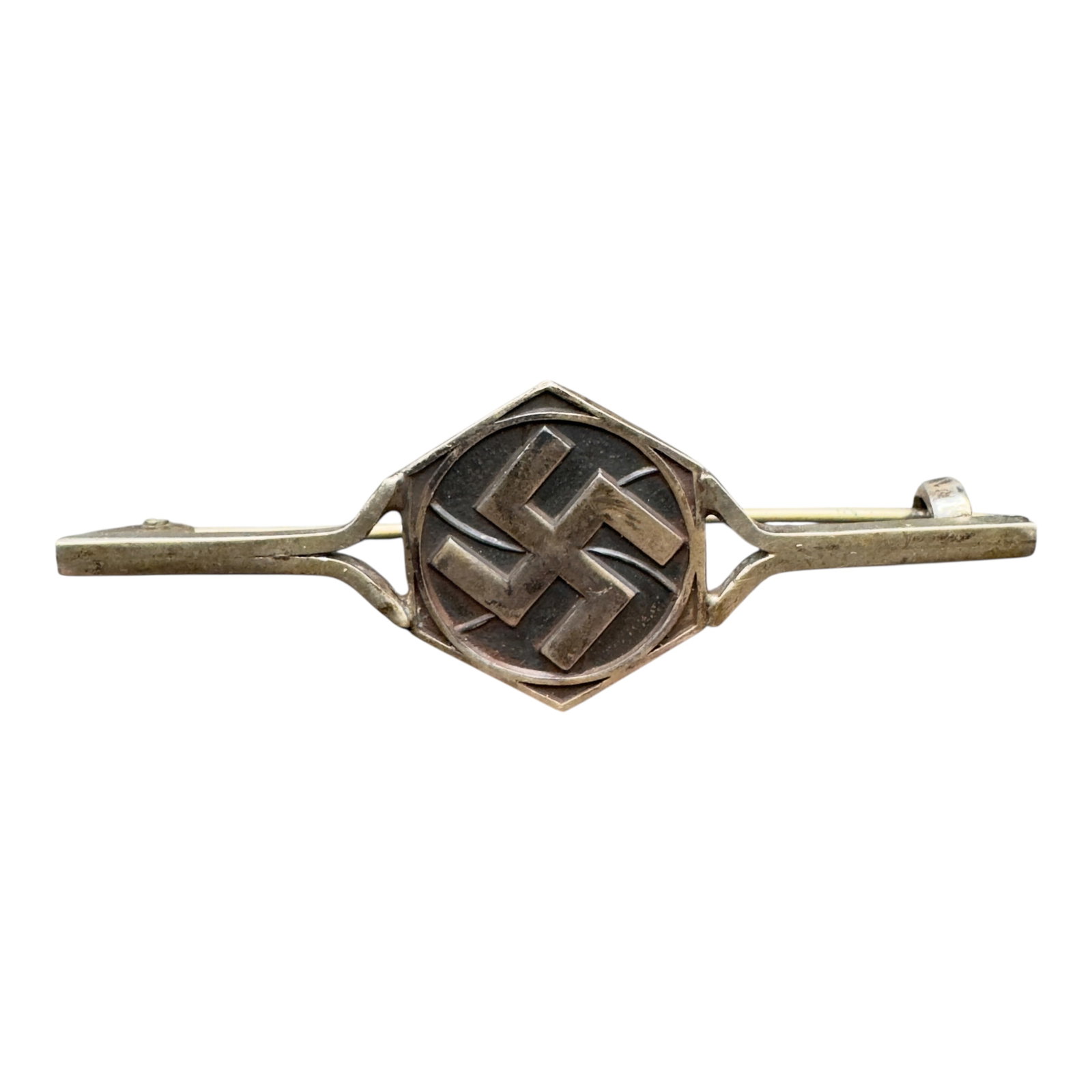 Third Reich Dutch SS Silver Brooch: This very rare silver Dutch collaboration brooch contains a swastika. Only two examples are known to exist!The bracelet (offered separately) was produced by the same manufacturer.A very unique Dutch c