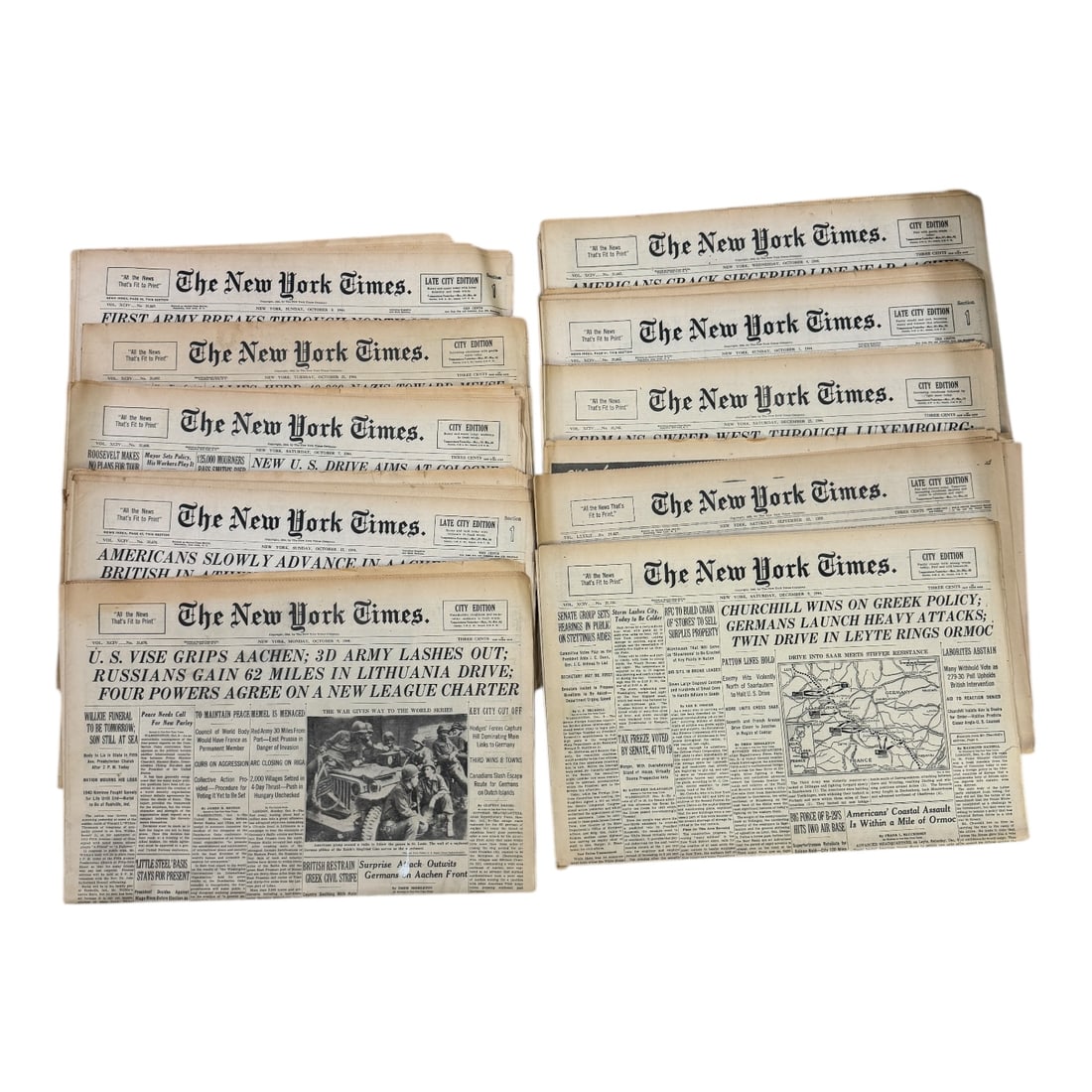 WWII New York Times Newspapers - Set of 10 (1 of 3)