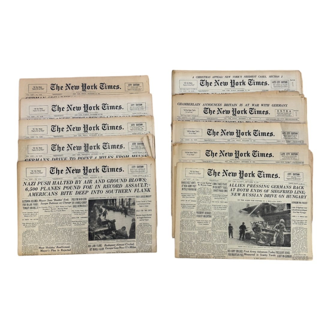 WWII New York Times Newspapers - Set of 10 (1 of 3)