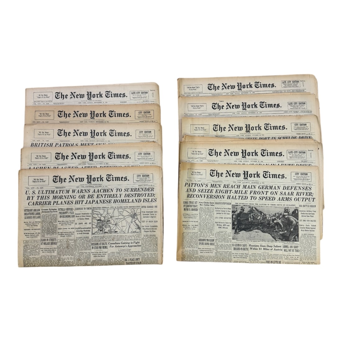 WWII New York Times Newspapers - Set of 10 (1 of 3)