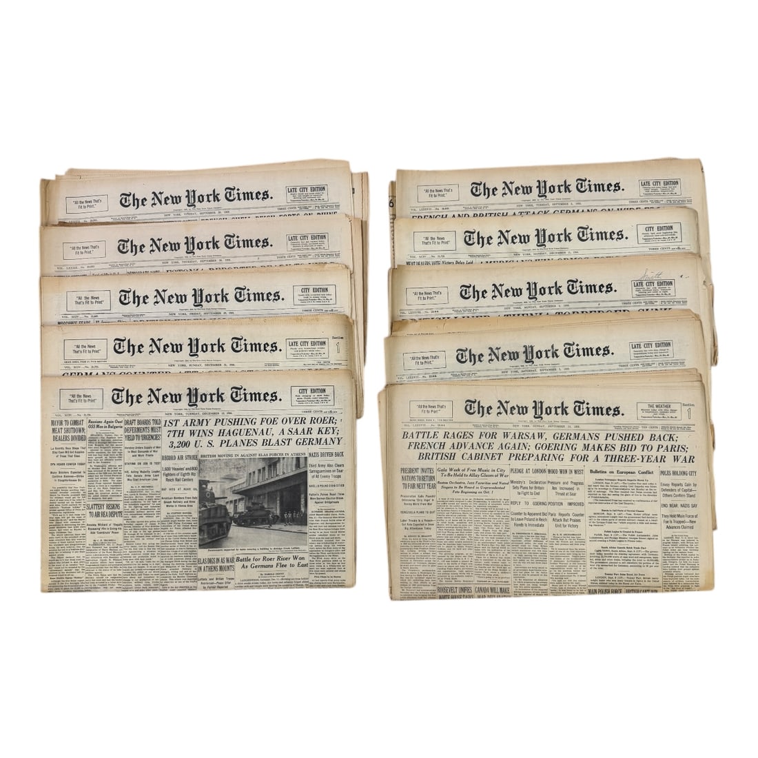 WWII New York Times Newspapers - Set of 10 (1 of 3)