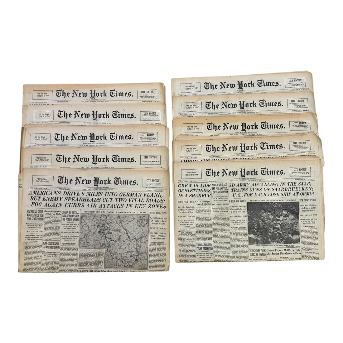 WWII New York Times Newspapers - Set of 10 (1 of 3)
