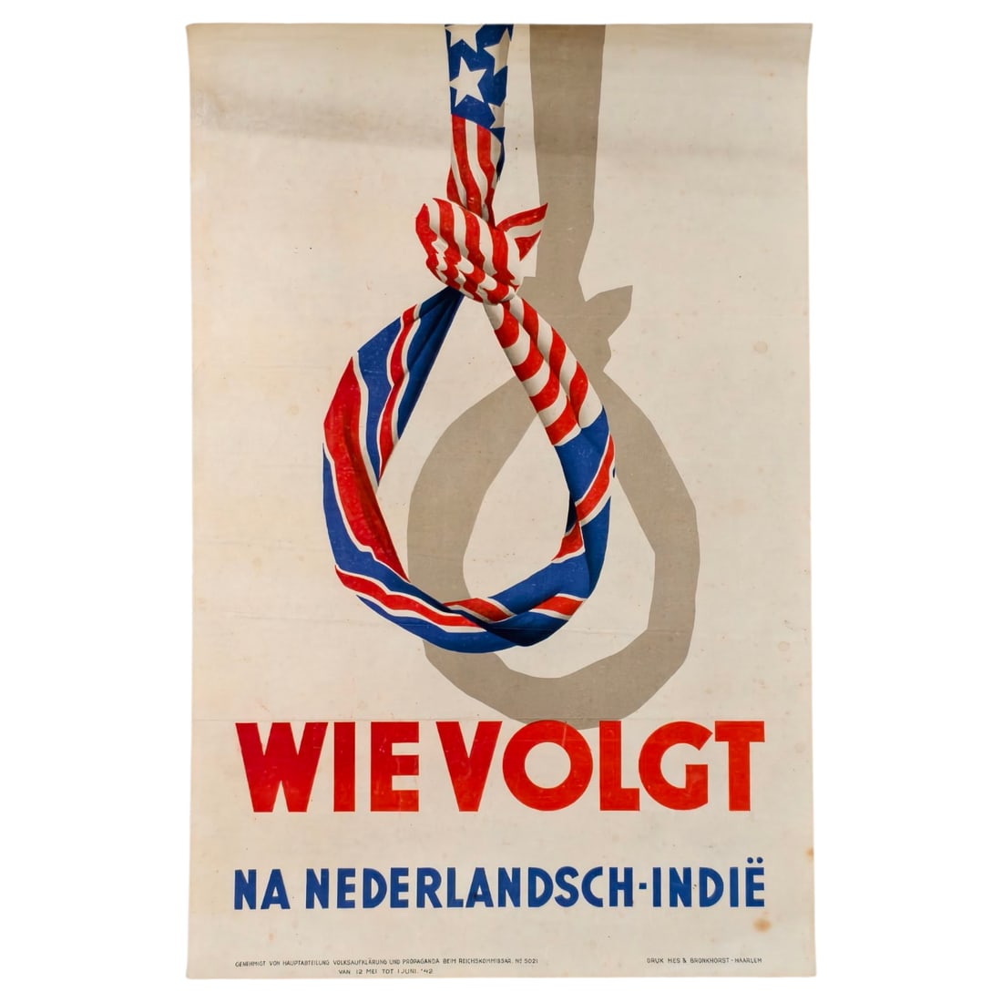 Dutch Nazi Propaganda Poster from World War II: This is a **Dutch Nazi propaganda poster** from **World War II**, produced under the German occupation of the Netherlands. It is among the most striking and threatening visual propaganda pieces distri