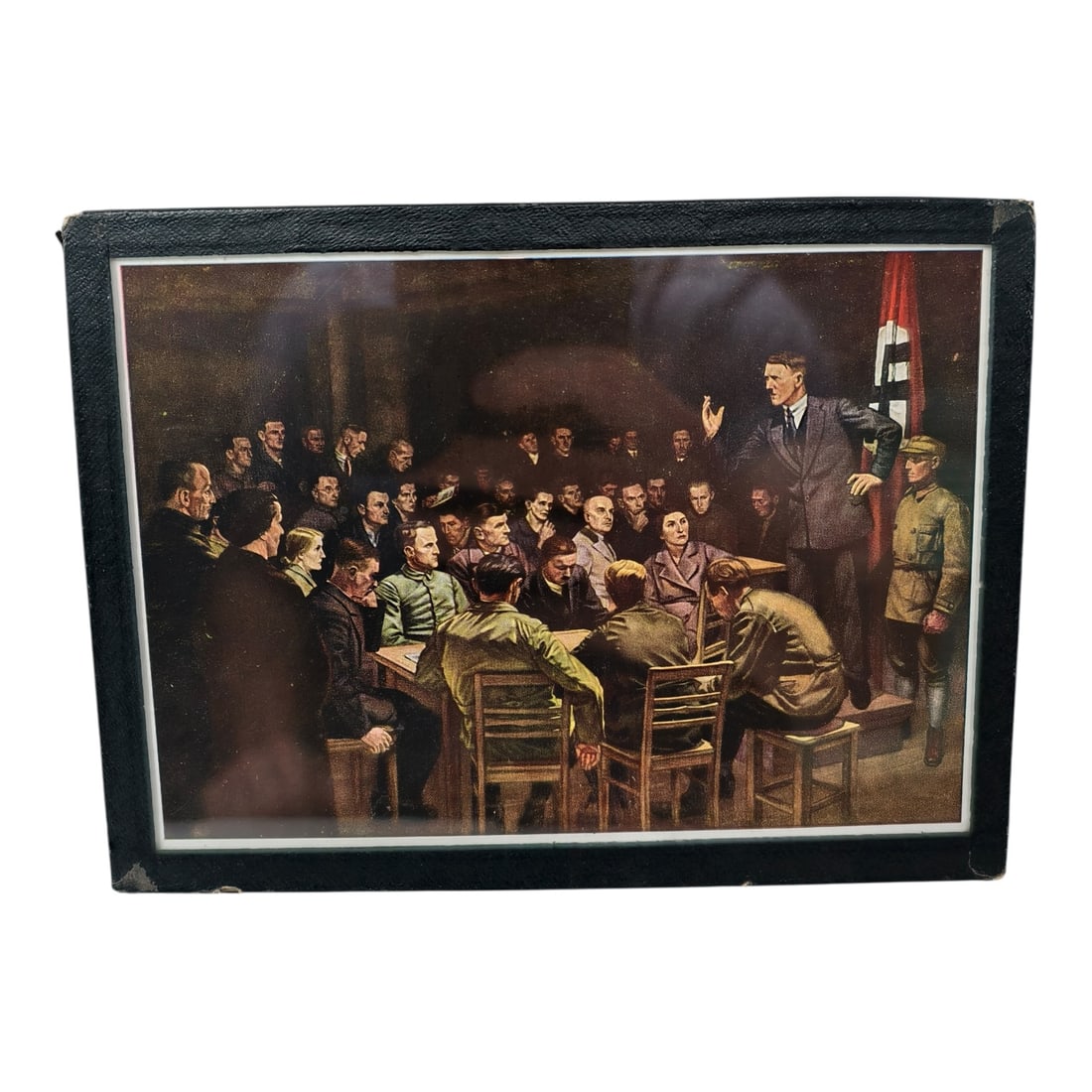 Adolf Hitler Framed Color Print Ber Hall Speech: Adolf Hitler Framed Color Print Ber Hall Speech. Hanging hardware on back.