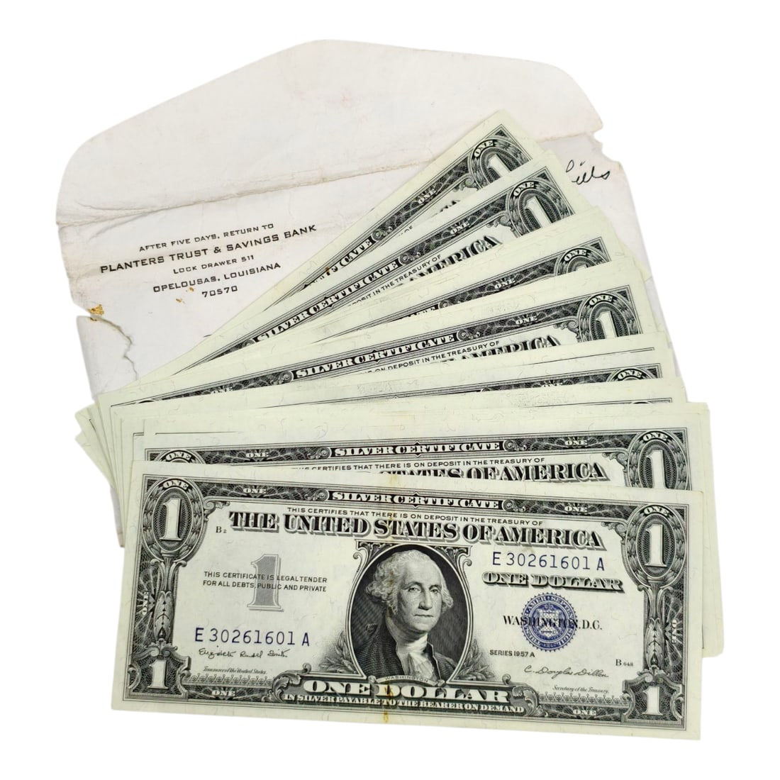 49 Consecutively Numbered 1957A US Silver Certificates with Bank Envelope - Uncirculated (1 of 6)