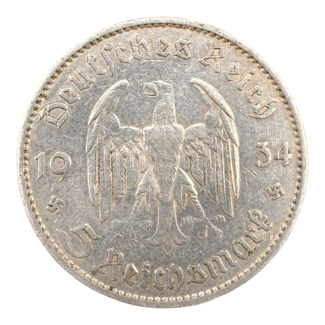 Third Reich Nazi 5 Reichsmark Silver Coin: Third Reich Nazi 5 Reichsmark Silver Coin