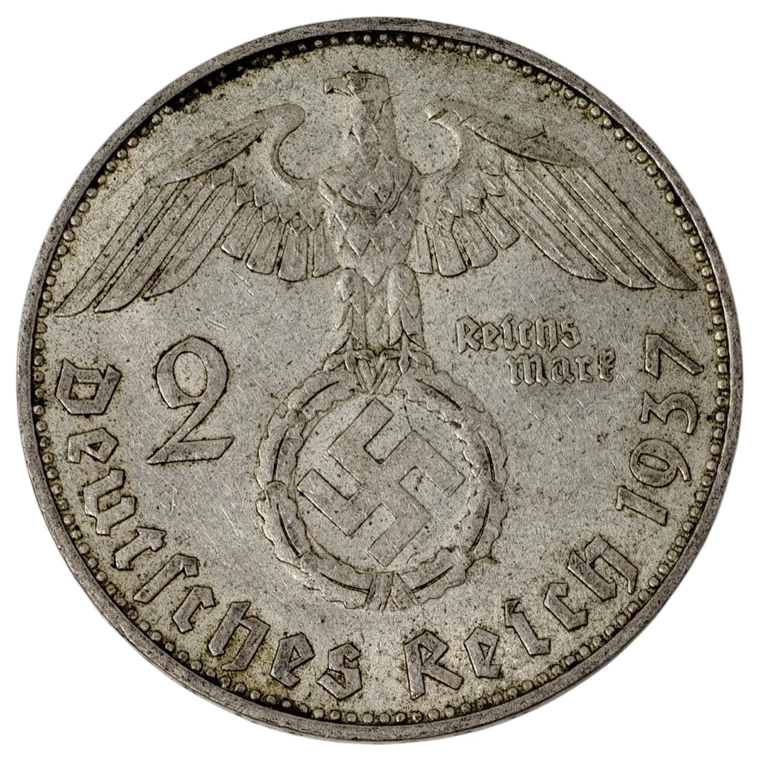 Third Reich Nazi 2 Reichsmark Silver Coin: Third Reich Nazi 2 Reichsmark Silver Coin