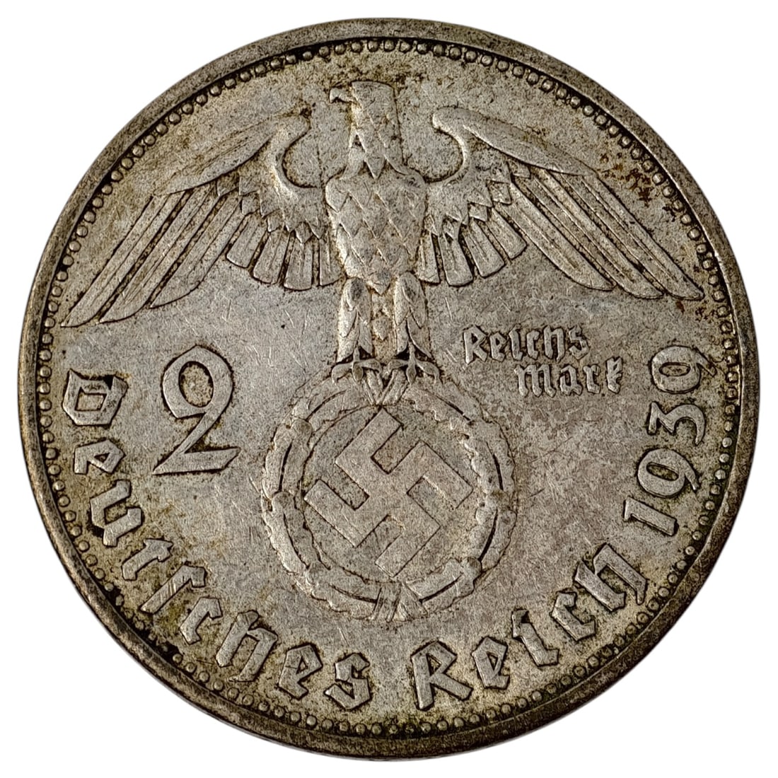 Third Reich Nazi 2 Reichsmark Silver Coin: Third Reich Nazi 2 Reichsmark Silver Coin