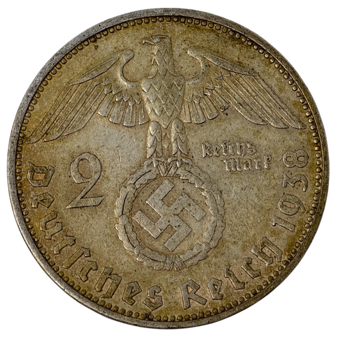 Third Reich Nazi 2 Reichsmark Silver Coin: Third Reich Nazi 2 Reichsmark Silver Coin