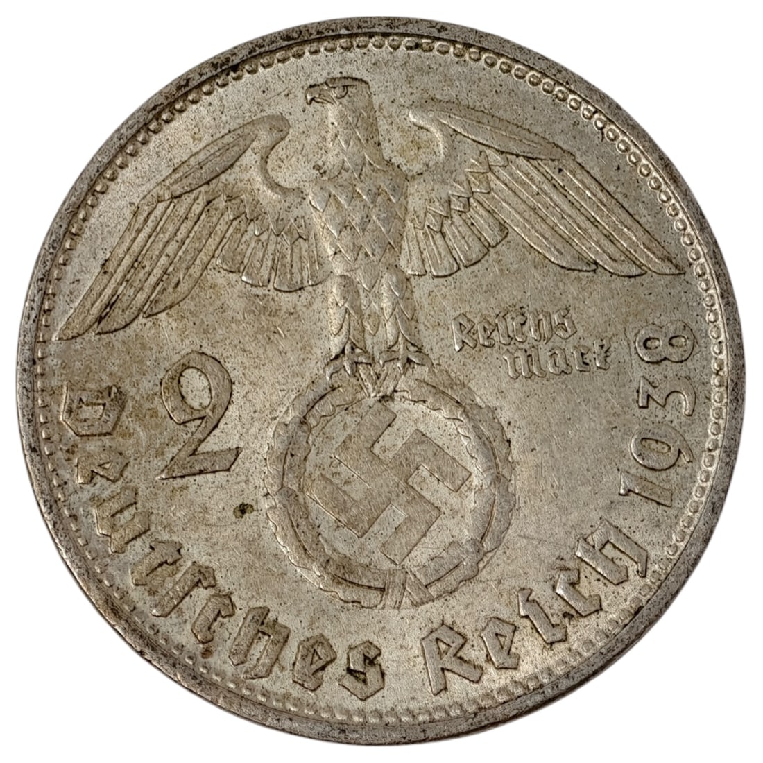 Third Reich Nazi 2 Reichsmark Silver Coin: Third Reich Nazi 2 Reichsmark Silver Coin