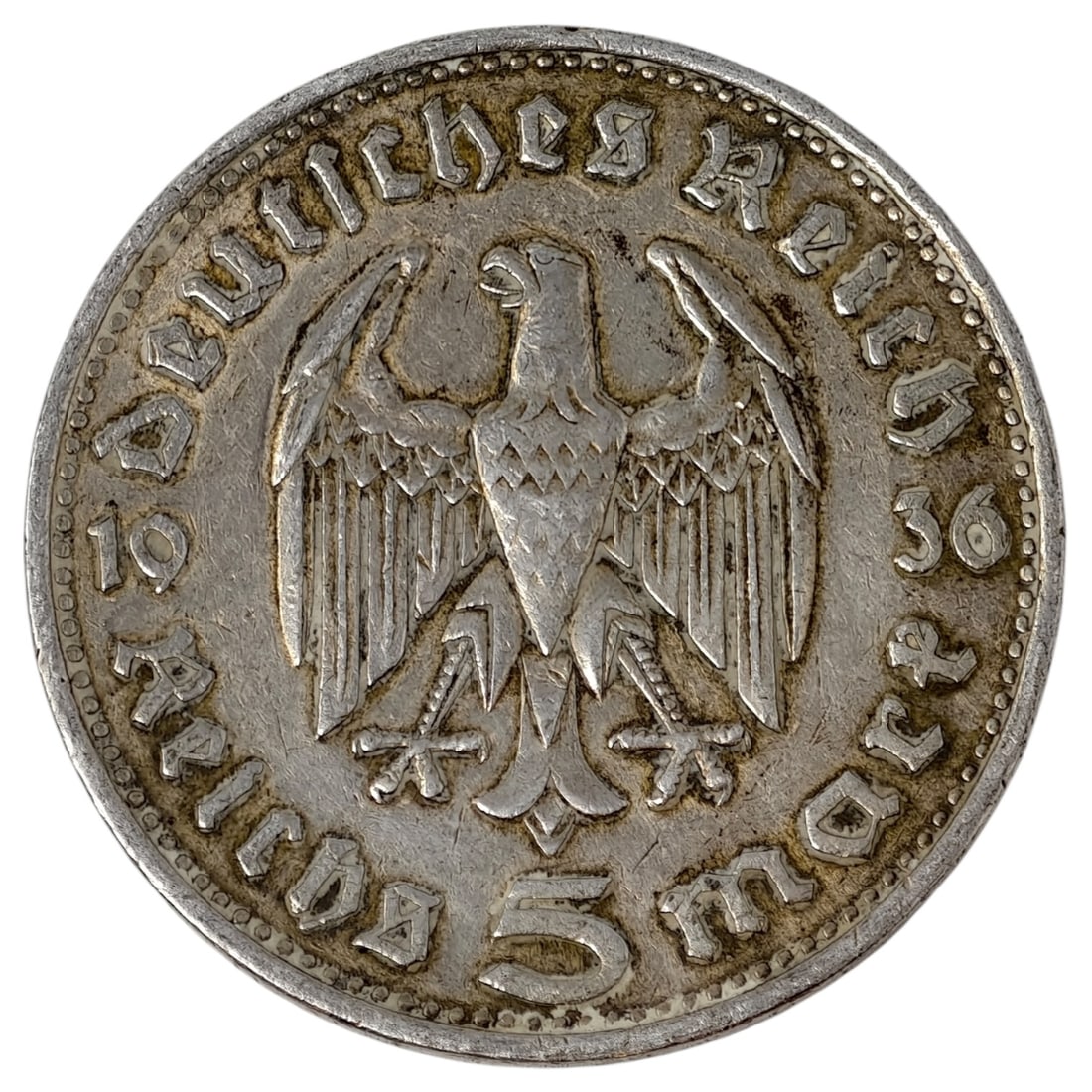 Third Reich Nazi 5 Reichsmark Silver Coin: Third Reich Nazi 5 Reichsmark Silver Coin