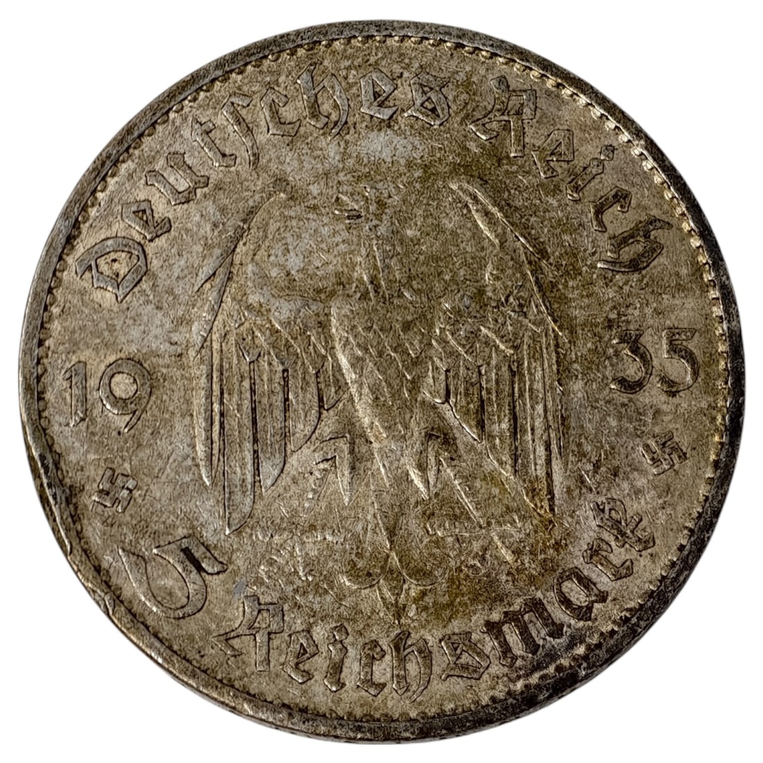 Third Reich Nazi 5 Reichsmark Silver Coin: Third Reich Nazi 5 Reichsmark Silver Coin