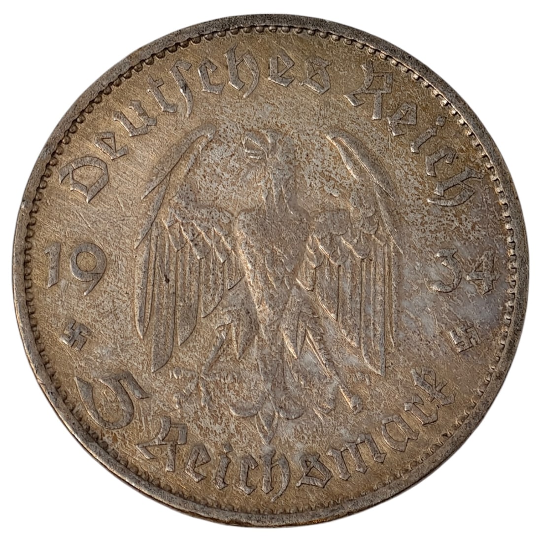 Third Reich Nazi 5 Reichsmark Silver Coin: Third Reich Nazi 5 Reichsmark Silver Coin