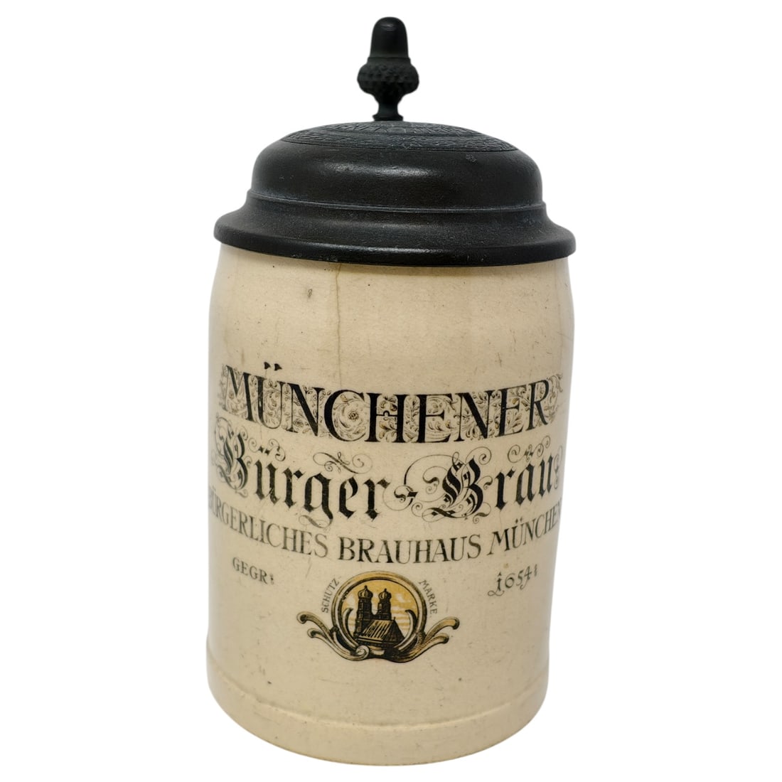 Munich Burgerbrau Keller Beer Stein Hitler Beer Hall Putsch: Half Liter, very detailed stein from a location of great historical importance. The Bürgerbräukeller was a large beer hall in Munich, Germany. Opened in 1885, it was one of the largest beer halls of