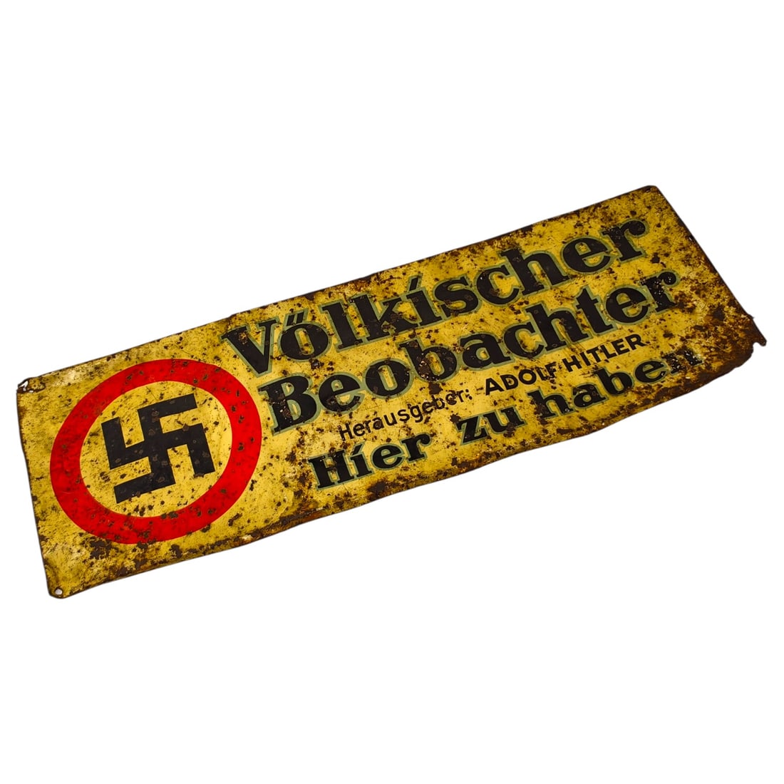 Early Third Reich Volkischer Beobachter Tin Sign: Early Third Reich Volkischer Beobachter Tin Sign. Roughly 19 x 7 inches. Possibly 1920's.