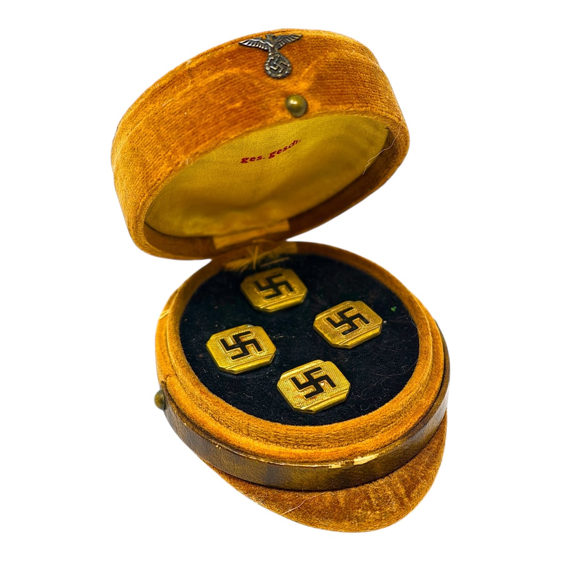 Third Reich Nazi Cufflinks in Kepi Case: Third Reich Nazi Cufflinks in Kepi Case. Very unique, early cufflinks set.