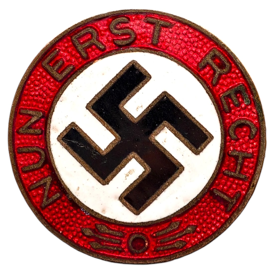 Early NSDAP Slogan Badge Nun Erst Recht: Early NSDAP Slogan Badge Nun Erst Recht