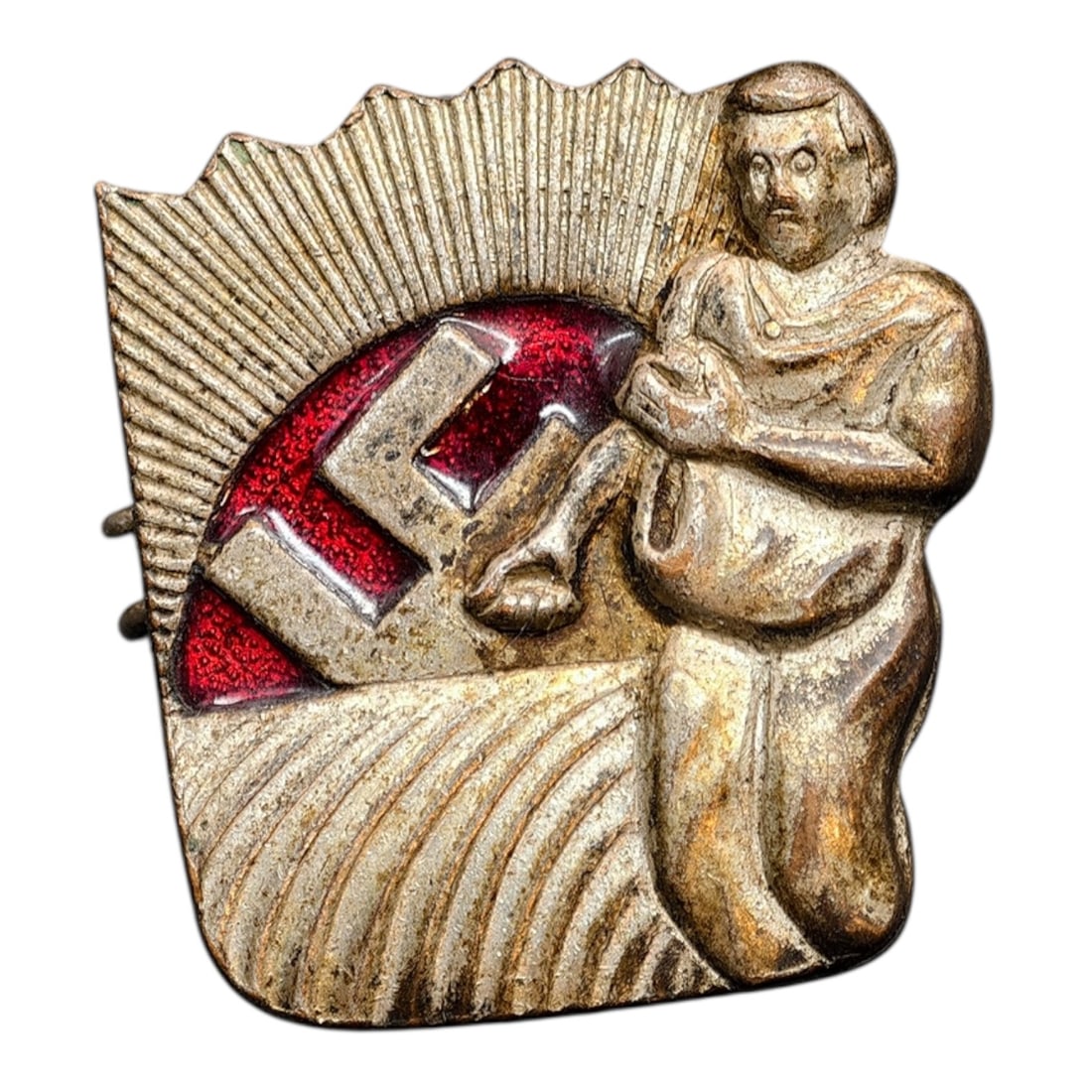 Third Reich NSL Membership Badge: NSL membership badge, enamel, reverse signed " GES.GESCH. ", clasp is broken, silver-plated bronze. NSL - Nationalsozialistischer Landbund (National Socialist Agricultural Union)