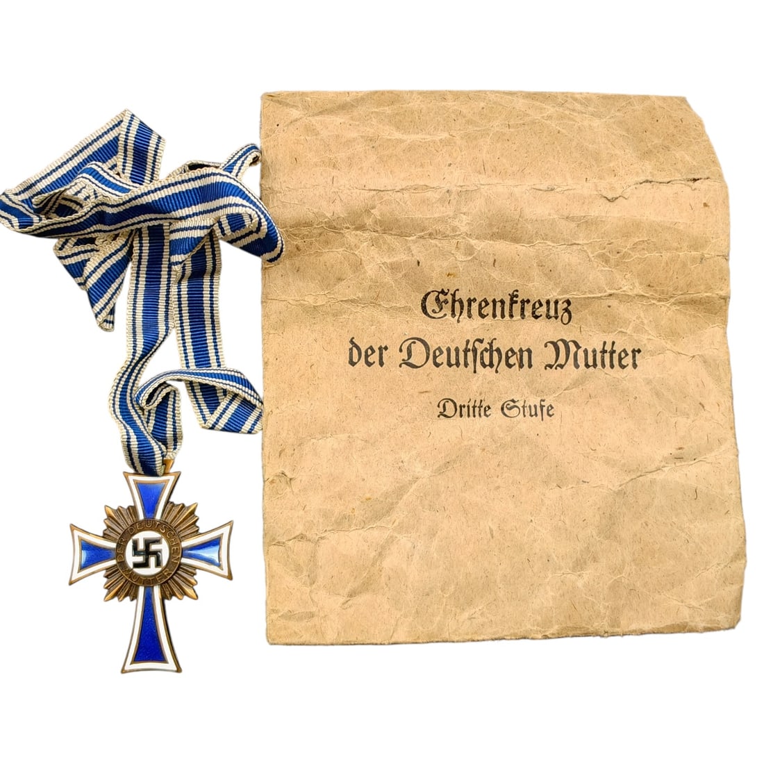 Third Reich Nazi Mothers Cross in Bronze with Envelope: Third Reich Nazi Mothers Cross in Bronze with Envelope