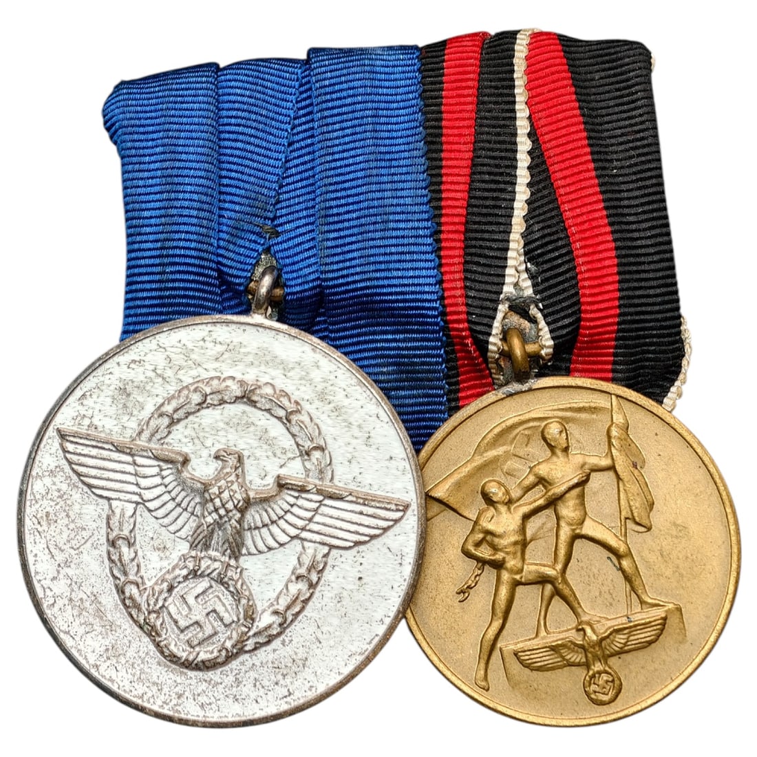 Third Reich Nazi 2 Place Medal Bar: Third Reich Nazi 2 Place Medal Bar with Long Service Police and Sudetenland medals
